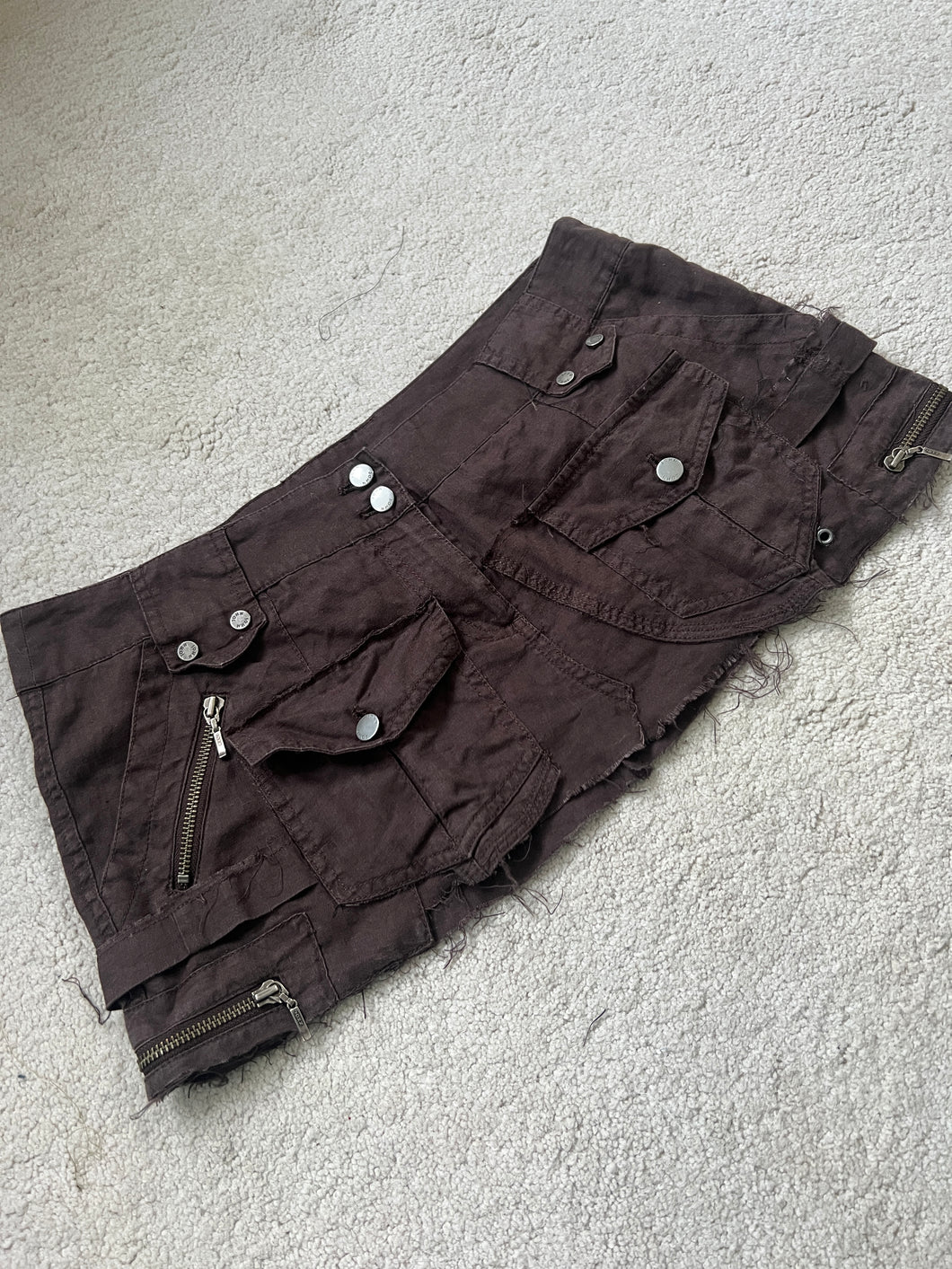 Reworked cargo mini skirt, brown