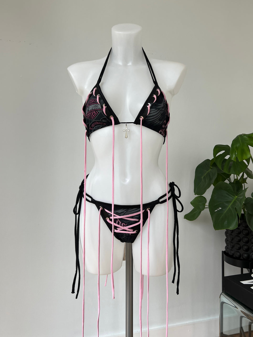 Upcycled Harley Davidson bikini, pink